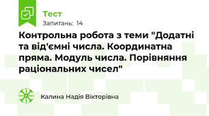Контрольна робота з теми "Додатні та від'ємні числа. Координатна пряма. Модуль числа. Порівняння раціональних чисел"