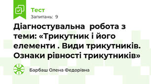 Діагностувальна  робота з теми: «Трикутник і його елементи . Види трикутників. Ознаки рівності трикутників»