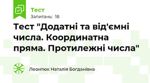 Тест "Додатні та від'ємні числа. Координатна пряма. Протилежні числа"