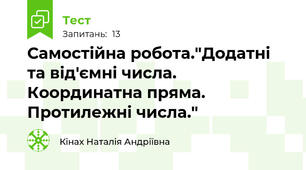 Самостійна робота."Додатні та від'ємні числа. Координатна пряма. Протилежні числа."