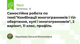 Самостійна робота по темі:"Комбінації многогранників і тіл обертання, кулі і многогранників", 2 варіант, 11 клас, профіль