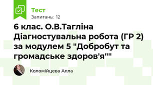  6 клас. О.В.Тагліна Діагностувальна робота (ГР 2) за модулем 5 "Добробут та громадське здоров'я""