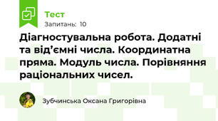 Діагностувальна робота. Додатні та від’ємні числа. Координатна пряма. Модуль числа. Порівняння раціональних чисел.