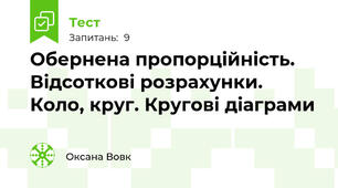 Обернена пропорційність. Відсоткові розрахунки. Коло, круг. Кругові діаграми