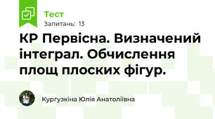 КР Первісна. Визначений інтеграл. Обчислення площ плоских фігур.