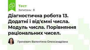 Діагностична робота 13. Додатні і від'ємні числа. Модуль числа. Порівняння раціональних чисел.