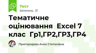 Тематичне оцінювання  Excel 7 клас  Гр1,ГР2,ГР3,ГР4