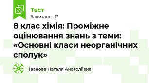 8 клас хімія: Проміжне оцінювання знань з теми: «Основні класи неорганічних сполук» 