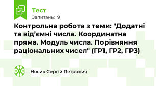 Контрольна робота з теми: "Додатні та від’ємні числа. Координатна пряма. Модуль числа. Порівняння раціональних чисел" (ГР1, ГР2, ГР3)
