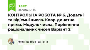 КОНТРОЛЬНА РОБОТА № 6. Додатні та від’ємні числа. Коор-динатна пряма. Модуль числа. Порівняння раціональних чисел Варіант 2
