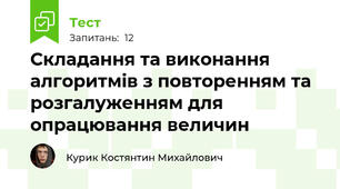 Складання та виконання алгоритмів з повторенням та розгалуженням для опрацювання величин