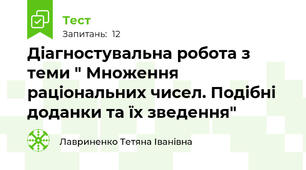 Діагностувальна робота з теми " Множення раціональних чисел. Подібні доданки та їх зведення" 