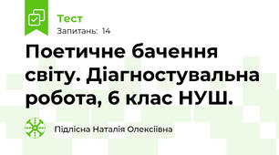 Поетичне бачення світу. Діагностувальна робота, 6 клас НУШ.
