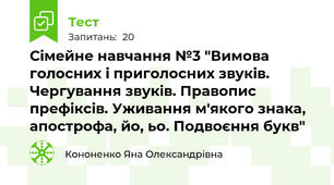 Сімейне навчання №3 "Вимова голосних і приголосних звуків. Чергування звуків. Правопис префіксів. Уживання м'якого знака, апострофа, йо, ьо. Подвоєння букв"
