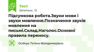 Підсумкова робота.Звуки мови і звуки мовлення.Позначення звуків мовлення на письмі.Склад.Наголос.Основні правила переносу.