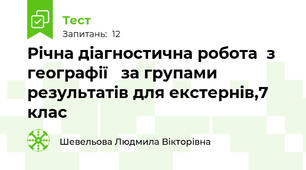 Річна діагностична робота  з географії   за групами результатів для екстернів,7 клас