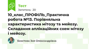 10_клас_ПРОФІЛЬ_Практична робота №13. Порівняльна характеристика мітозу та мейозу. Складання аплікаційних схем мітозу і мейозу.