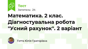Математика. 2 клас. Діагностувальна робота "Усний рахунок". 2 варіант
