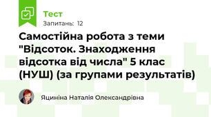 Самостійна робота з теми "Відсоток. Знаходження відсотка від числа" 5 клас (НУШ) (за групами результатів)