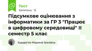 Підсумкове оцінювання з інформатики за ГР 3 "Працює в цифровому середовищі" ІІ семестр 5 клас