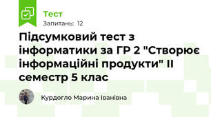 Підсумковий тест з інформатики за ГР 2 "Створює інформаційні продукти" ІІ семестр 5 клас