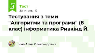 Тестування з теми "Алгоритми та програми" (8 клас) інформатика Ривкінд Й.