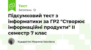 Підсумковий тест з інформатики за ГР2 "Створює інформаційні продукти" ІІ семестр 7 клас