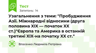 Узагальнення з теми: "Пробудження Азії. Міжнародні відносини (друга половина XIX — початок XX ст.)"Європа та Америка в останній третині XIX-на початку XX ст."