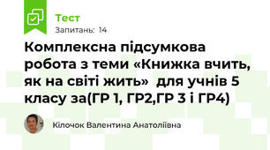 Комплексна підсумкова  робота з теми «Книжка вчить, як на світі жить»  для учнів 5 класу за(ГР 1, ГР2,ГР 3 і ГР4)