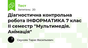 Діагностична контрольна робота ІНФОРМАТИКА 7 клас ІІ семестр "Мультимедія. Анімація"