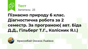Пізнаємо природу 6 клас. Діагностична робота за 2 семестр. За програмою( авт. Біда Д.Д., Гільберг Т.Г., Колісник Я.І.)