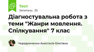 Діагностувальна робота з теми "Жанри мовлення. Спілкування" 7 клас