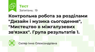 Контрольна робота за розділами "Дизайн і музика сьогодення", "Мистецтво в міжгалузевих зв'язках". Група результатів 1.