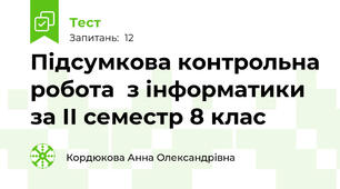  Підсумкова контрольна робота  з інформатики за ІІ семестр 8 клас
