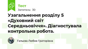 Узагальнення розділу 5 «Духовний світ Середньовіччя». Діагностувала контрольна робота.