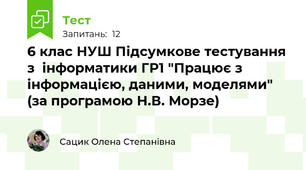 6 клас НУШ Підсумкове тестування з  інформатики ГР1 "Працює з інформацією, даними, моделями" (за програмою Н.В. Морзе)