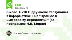 6 клас  НУШ Підсумкове тестування з інформатики ГР3 "Працює в цифровому середовищі" (за програмою Н.В. Морзе)