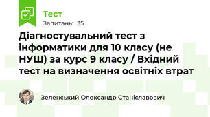 Діагностувальний тест з інформатики для 10 класу (не НУШ) за курс 9 класу / Вхідний тест на визначення освітніх втрат