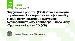 Підсумкова робота  (ГР-1) Усна взаємодія, сприймання і використання інформації у різних комунікативних ситуаціях Аудіювання тексту давньогрецького міфу «Троянський кінь» ПО (УВ)