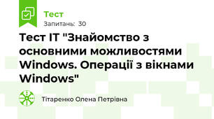 Тест ІТ "Знайомство з основними можливостями Windows. Операції з вікнами Windows"