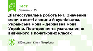 Діагностувальна робота №1.  Значення мови в житті людини й суспільства. Українська мова – державна мова України. Повторення та узагальнення вивченого в початкових класах