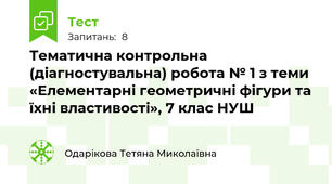Тематична контрольна (діагностувальна) робота № 1 з теми «Елементарні геометричні фігури та їхні властивості», 7 клас НУШ