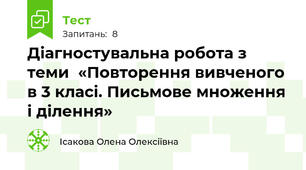 Діагностувальна робота з теми  «Повторення вивченого в 3 класі. Письмове множення і ділення»