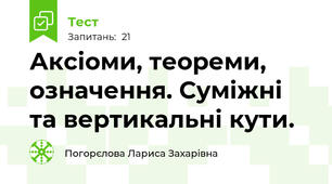 Аксіоми, теореми, означення. Суміжні та вертикальні кути.