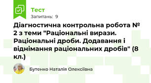 Діагностична контрольна робота № 2 з теми "Раціональні вирази. Раціональні дроби. Додавання і віднімання раціональних дробів" (8 кл.)