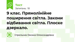 9 клас. Прямолінійне поширення світла. Закони відбивання світла. Плоске дзеркало.