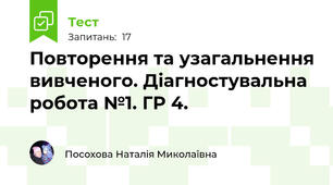 Повторення та узагальнення вивченого. Діагностувальна робота №1. ГР 4.