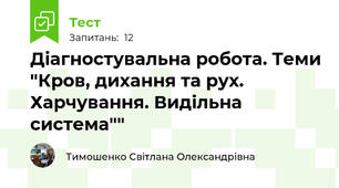 Діагностувальна робота. Теми "Кров, дихання та рух. Харчування. Видільна система""