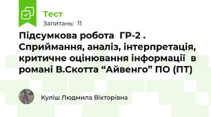 Підсумкова робота  ГР-2 . Сприймання, аналіз, інтерпретація, критичне оцінювання інформації  в романі В.Скотта “Айвенго” ПО (ПТ)