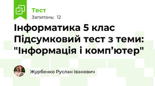 Інформатика 5 клас Підсумковий тест з теми: "Інформація і комп’ютер"